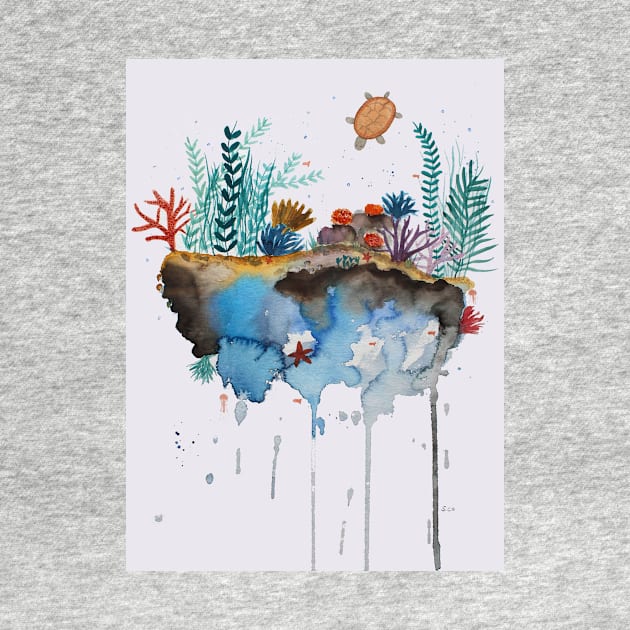 Underwater World Whimsical Watercolor Art by Sandraartist